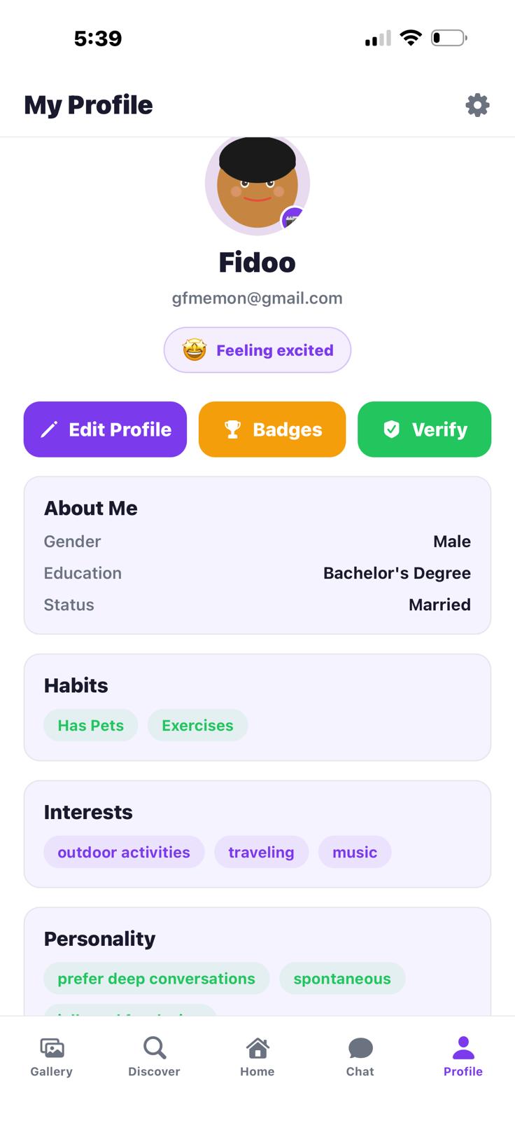 OliPoli Profile Screen